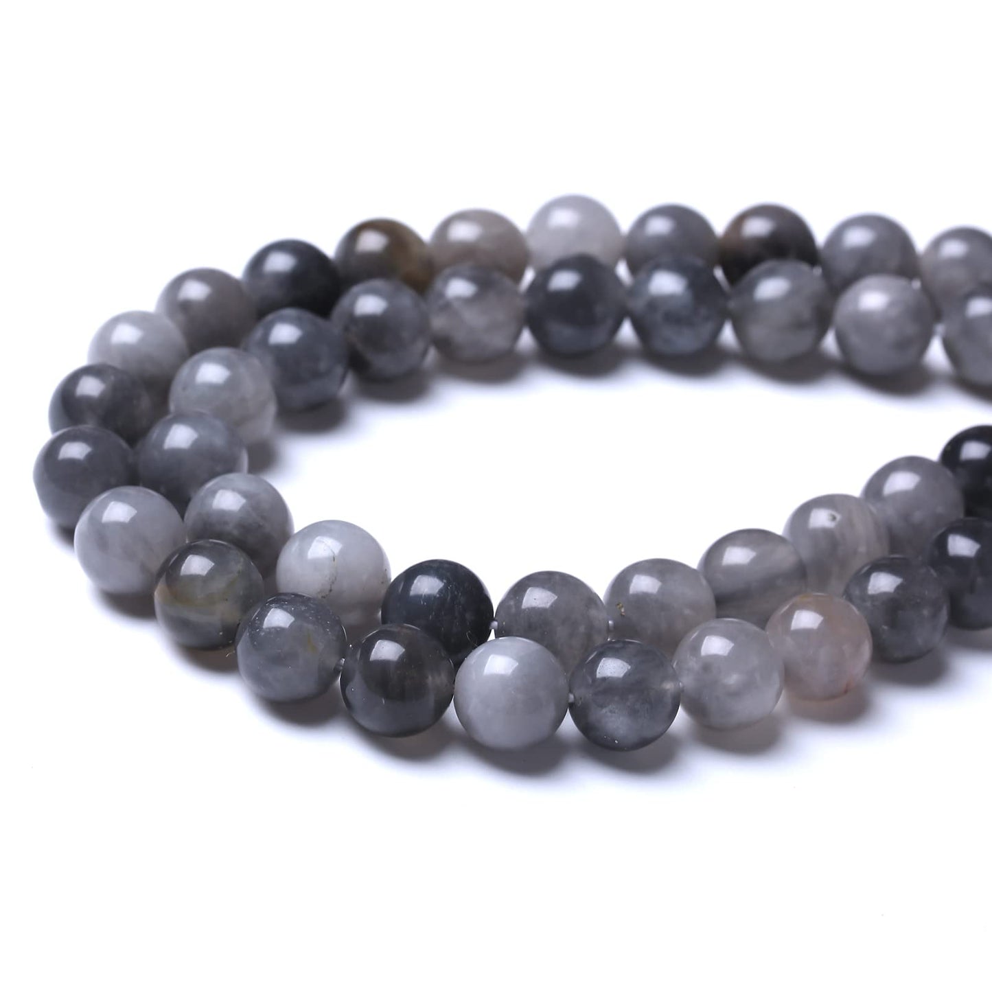 60PCS 6MM Natural Grey Crystal Beads Round Loose Stone Beads for Jewelry Making DIY Energy Stone Healing Power Bracelet 15"