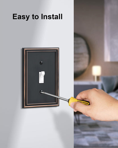 TREEWELL 4-Pack Single Toggle Light Switch Cover Plate, Durable Solid Zinc Alloy Decorative Switch Plate Covers, Aged Bronze 1 Gang Wall Plate, Corrosion Resistant