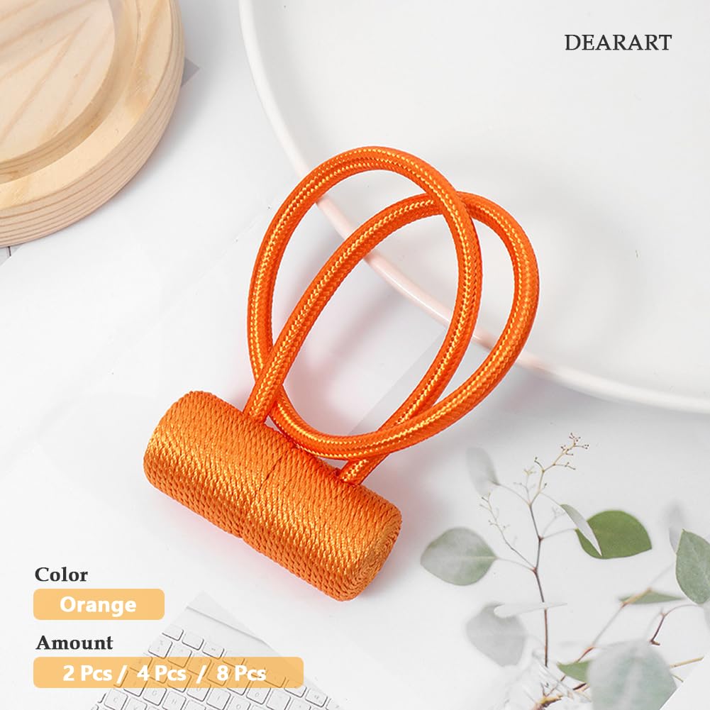 DEARART Windows Curtain Tieback, Magnetic Holder Tie Curtains, Many Tie Backs Ways, Easy Use for Bedroom Living Room Home, Cylinder Rope Design, Orange, 4pcs