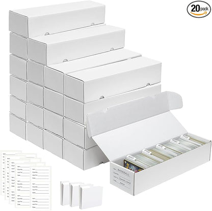 QINGUANG Trading Card Storage Box | 20 Pack • 1100 Count Bulk Card Storage Box | with Dividers | White Corrugated Cardboard Sport Card Organizer for Basketball Card/MTG/TCG/Magic Collection