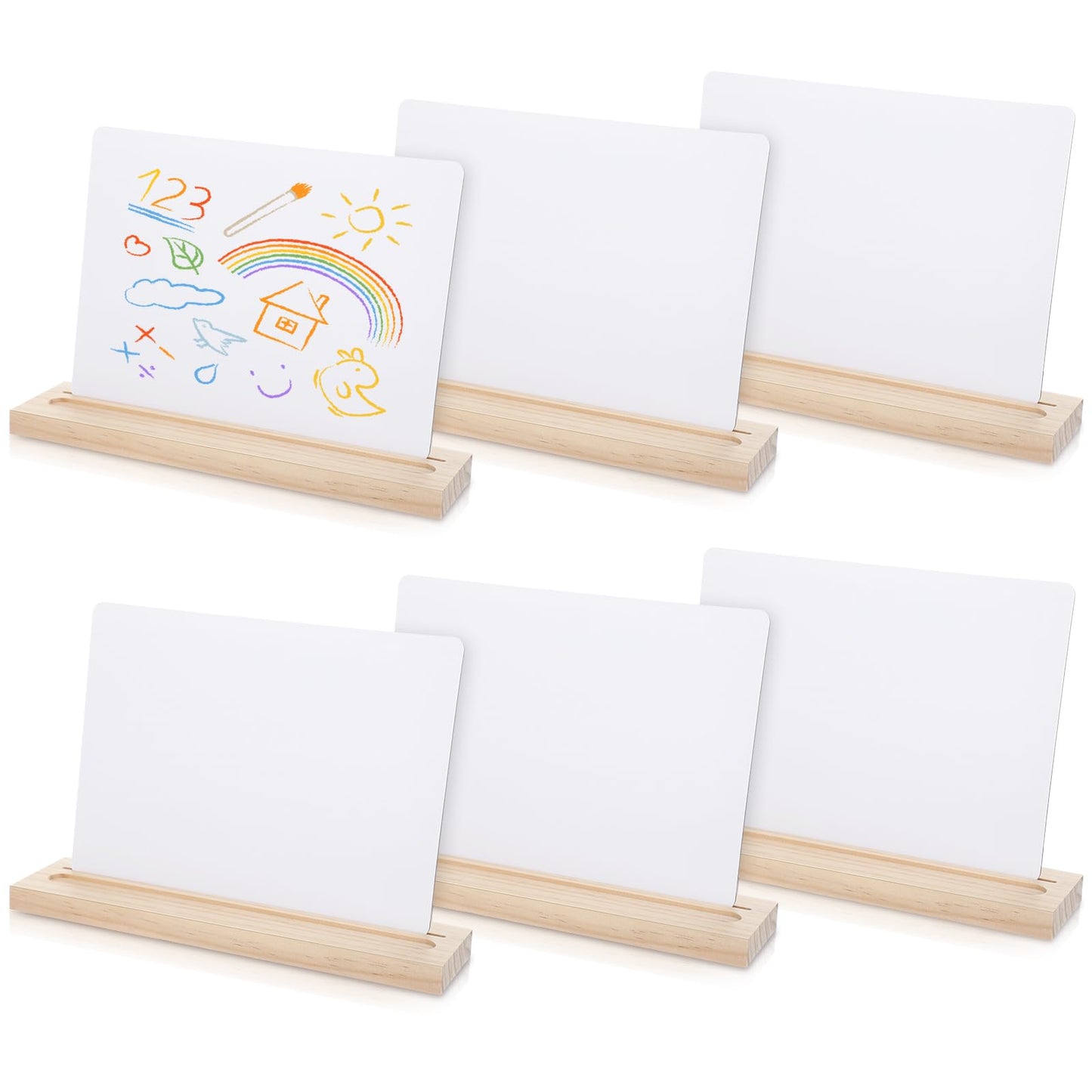 Qunclay 12 Pcs/ 6 Set 13" Portable Mini Whiteboards for Students Wooden Lapboard Stand Portable Desktop Dry Erase Small Whiteboard with Stand for Classroom School Office Home Teacher Desk Supplies