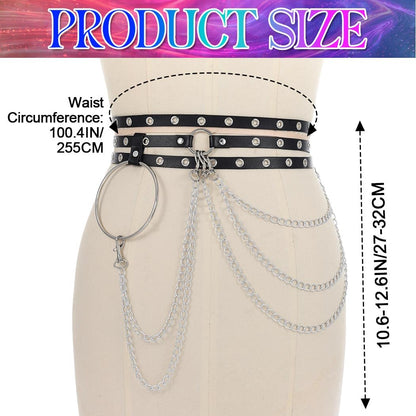 Nicute Chain Belt Black Punk Leather Waist Chain Belt Rave Accessories for Women