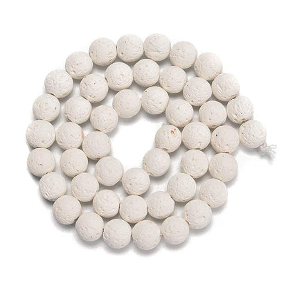 PLTbeads Natural Gemstone Loose Beads Smooth Round Approxi 15 inch DIY Bracelet Necklace for Jewelry Making (6mm, White Lava)