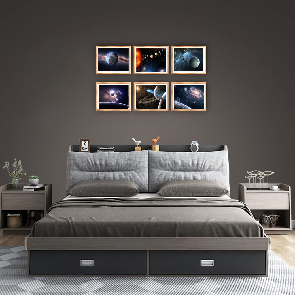 POUSREDE Universe Starry Sky Wall Art Outer Space Planet Wall Art Painting，for Bedroom, Lvingroom, Bathroom Decor ，Posters for Kids, Boys or Girls Room ， Set of 6 （ 8" x10" ） Unframed