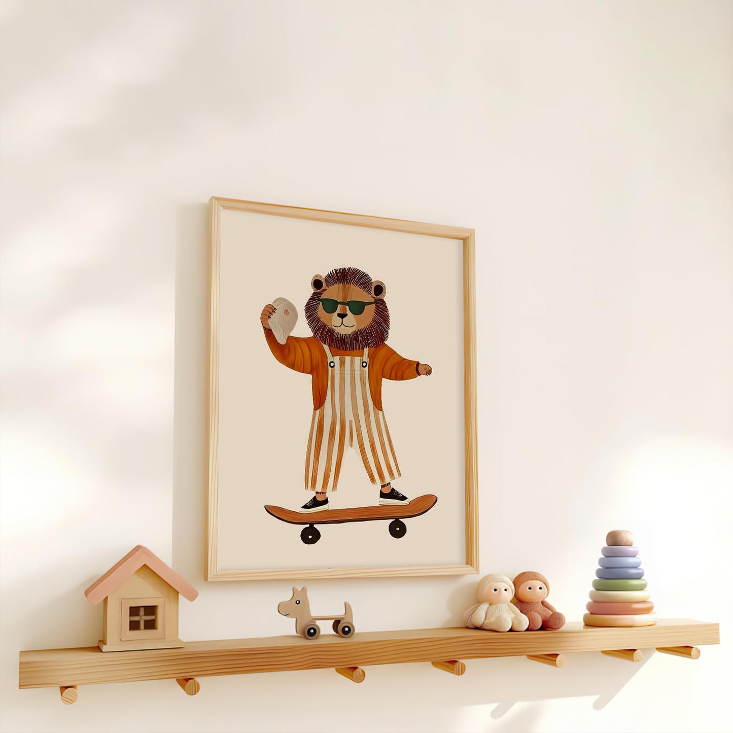 Funny Animal Picture Animal Wall Art Nursery Wall Art Kids Room Aesthetic Prints Minimalist Lion Skateboard Picture 12x16 Inch UnFramed for Living room Dorm Nursery Kids Room Baby Room & Game Den