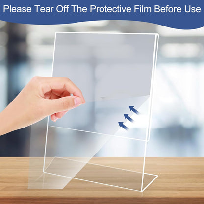 Acrylic Sign Holder 8.5 x 11, 6 Pack Slanted Back Sign Holders for Display, Clear Tabletop Plastic Paper Sign Holder for Office, Home, Restaurant