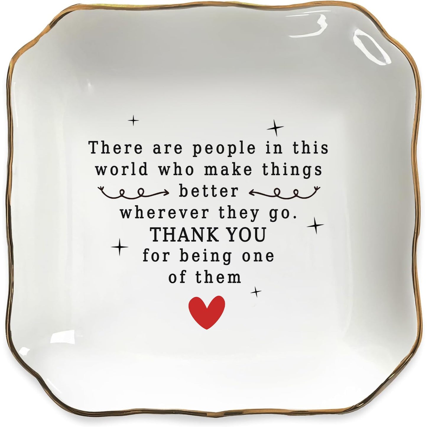 Inspirational Jewelry Dish Tray Gift – Ceramic Ring Holder with Thank You Message, Trinket Tray for Women, Appreciation Gift for Friends, Coworkers, Teachers, Home Decor