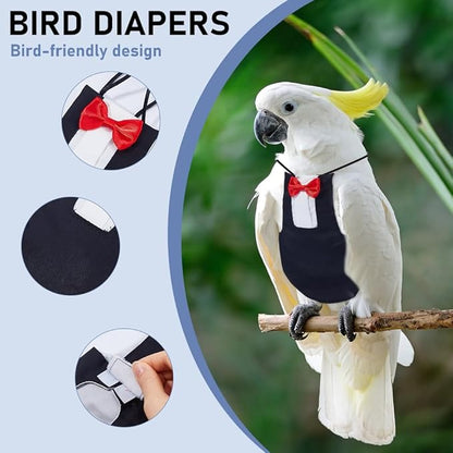 SUPERFINDINGS 2Pcs 2 Colors Parrot Flying Nappy Bird Diaper Harness Cockatiel Tuxedo Flight Suite Reusable Parrot Nappy Clothes Costume for Conure Macaw Budgies Parakeet