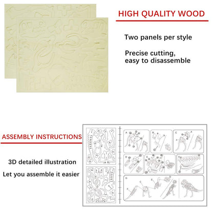 3D Wooden Dinosaur Puzzle - 6 Piece Set Wood Dinosaur Skeleton Model Puzzle - DIY Wooden Crafts 3D Puzzle - STEM Toys Brain Teaser Puzzle Gifts