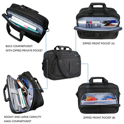 KROSER Laptop Bag Expandable Lightweight Briefcase for 17.3" Laptop Premium Business Work Bag Water-Repellent Messenger Bag for Travel/Women/Men-Black