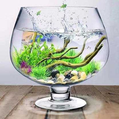 UKCOCO Elegant Glass Fish Bowl: Multi-Functional Betta Fish Tank, Desktop Goldfish Aquarium - Clear Glass Vase for Home Office Decor, 7.47 Inch