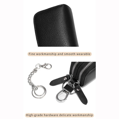 Berfi Life Key Fob Case Genuine Leather, Double Zipper Car Key Holder & Key Wallet with Keychain, Key Pouch for Purse Gift