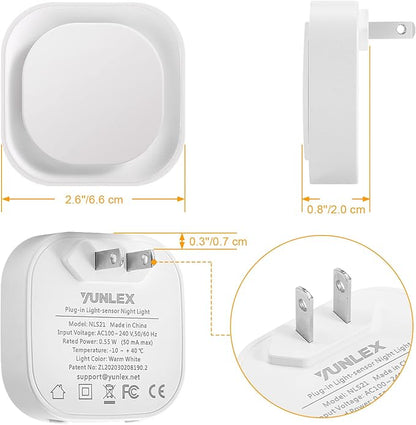 YUNLEX 2 Pack Daylight White Night Light, Gentle Eye-Care with Dimmable Wide-Glow & Indirect Reflection, Auto Dusk to Dawn Sensor, Plug in for Kitchen Counter, Garage Workshop, Laundry, Hallway