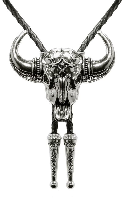 GURANSE 3D Silver Bull Skull head Bolo tie With Cowboy Western Style Necktie