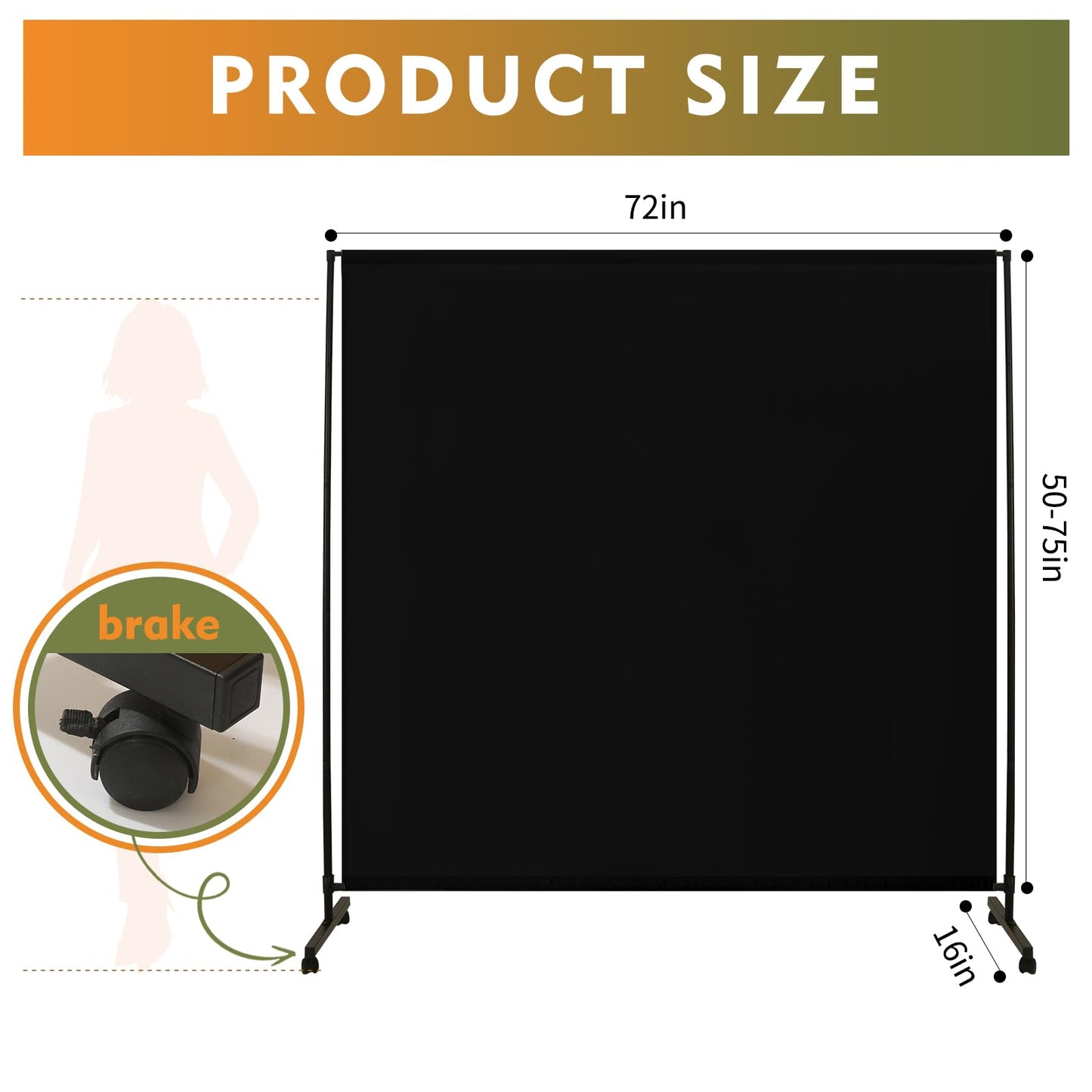 YSEJOMP Room Divider Screen 72"x72" with Lockable Caster Wheels, Privacy Panel for Home, Office, or Classroom, Easy to Move and Secure with Brake,Height Adjustable (Black, 72 X 72 Inches)