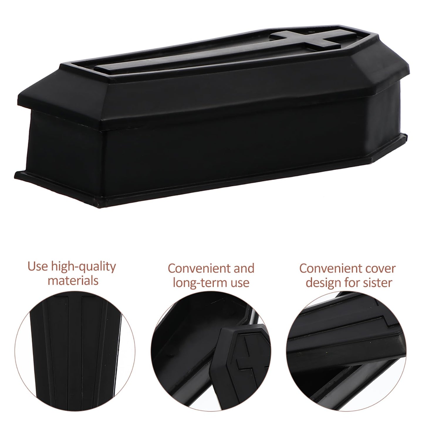 Healifty Mini Coffin Model Storage Box with Lid 2.08 X 1.1 X 0.9 Inches Black Plastic Coffin Decor for Halloween Dollhouse Ornament Candy Holder Party Prank