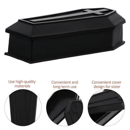Healifty Mini Coffin Model Storage Box with Lid 2.08 X 1.1 X 0.9 Inches Black Plastic Coffin Decor for Halloween Dollhouse Ornament Candy Holder Party Prank