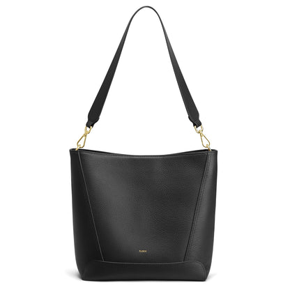 Kattee Leather Purses and Handbags Trendy, Bucket Bags for Women, Top Grain Leather Hobo Tote Shoulder Crossbody Bag with 2 Straps, Black