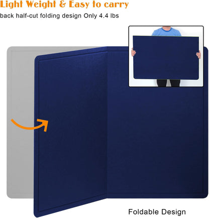 Large Bulletin Board, 60 X 36 inches Cork Board with 30 Pushpin, 5' x 3' Felt Cork Board Notice Pin Board, Self-Adhesive Vision Board Mood Board Foldable Photo Board for Wall - Dark Blue