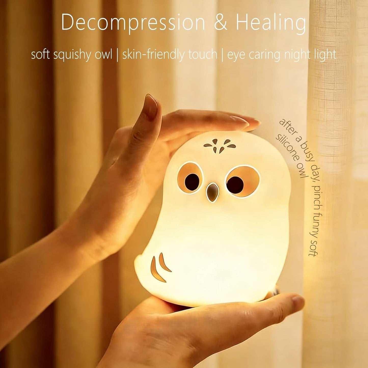 Cute White Owl Night Light for Kids, Squishy Lamp Owl Gifts, Rechargeable Dimmable LED Bird Nightlight, Nursery College Dorm Décor, Funny Foldable Box to Display House, Safe Silicone Baby Toy