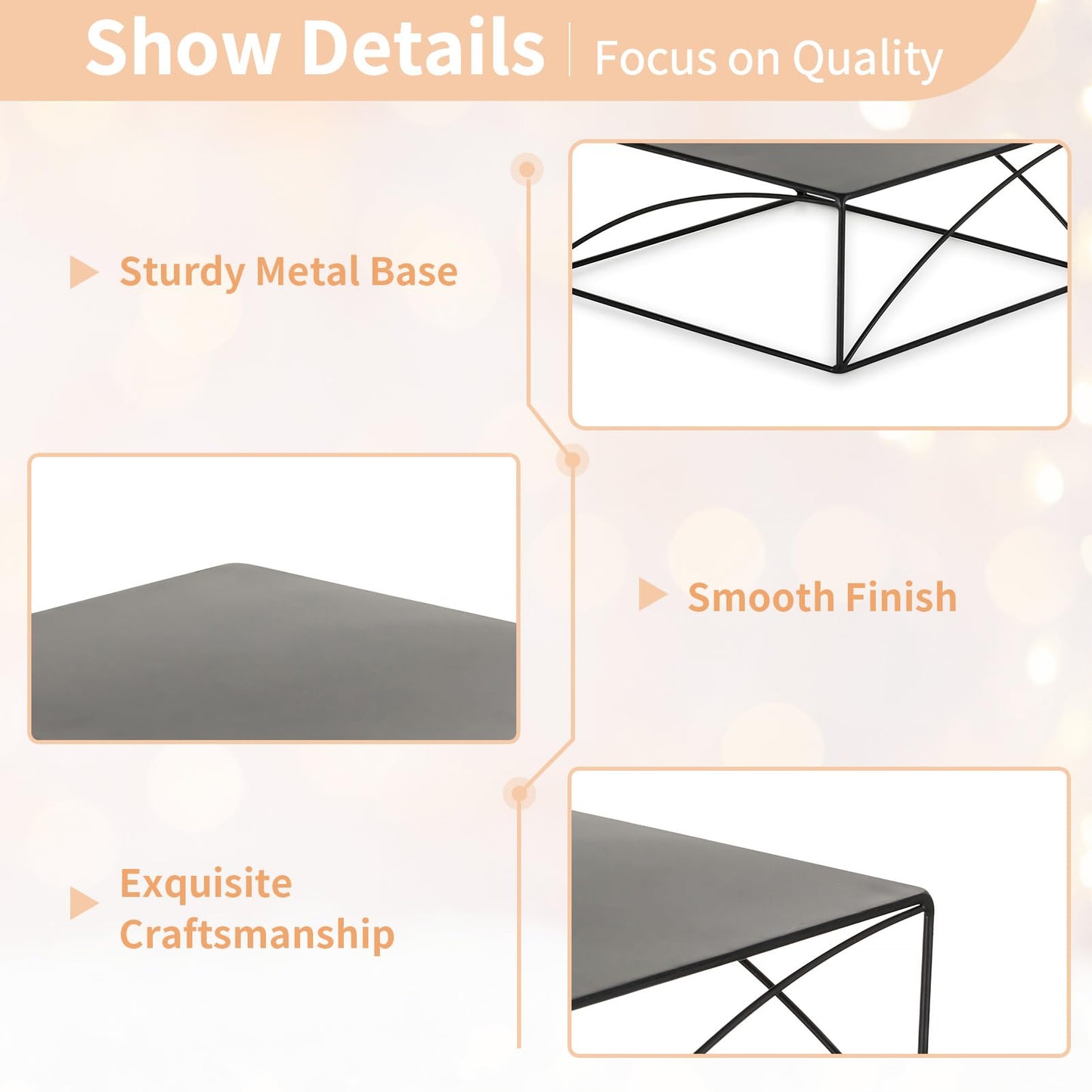 NUPTIO Cake Stand Dessert Display: Metal Cupcake Holder 10 Inch Pedestal Stands Black Food Risers for Wedding Party Halloween Birthday Event Kitchen Table Baby Shower Square Buffet Vase Plant Stand