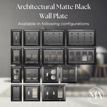 Monarch Abode Rocker Light Switch Cover Plate – 1-Gang Matte Black Decorator Wall Plates, Architectural Decorative Outlet Covers Wall Plates for Receptacle, GFCI Electric Outlet Cover, Pack of 2