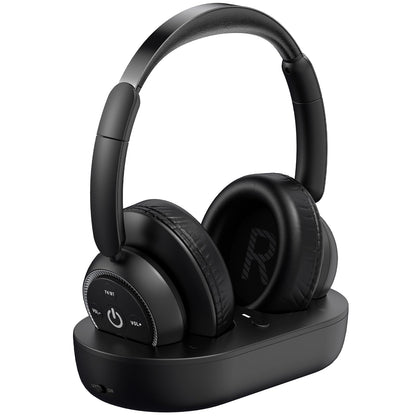 ROSIDA Wireless Headphones for TV Watching, Wireless Headphones for Seniors with Transmitter Charging Base, Bluetooth Headsets for TV, No Audio Delay, Gift for The Seniors or Parents, Black