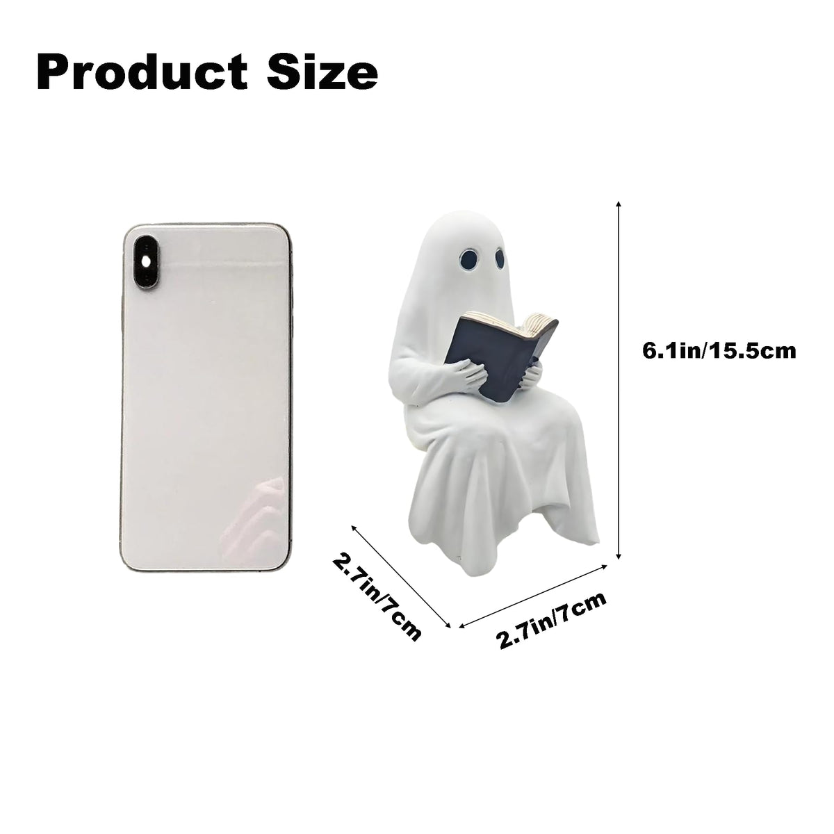 Qaoliffa Reading Ghost Figurine，Ghost Resin Ornament,Halloween Ghost Decorations for Desks, Bookshelves, and Living Rooms