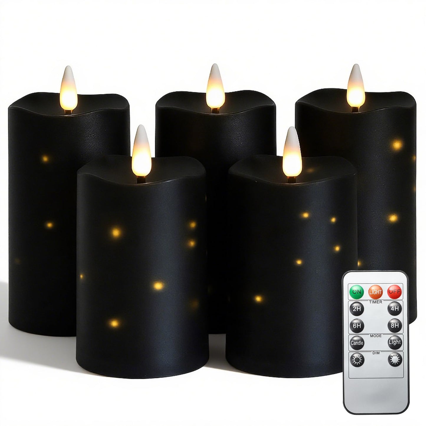 MUMCHASI 5 Packs Flameless Candles, Black Battery Operated Candles, Black LED Candles with Remote, Realistic Flickering Dancing Flame, Outdoor Waterproof for Halloween Party Outdoor Garden