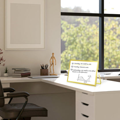 AMUSIGHT Magnetic Dry Erase White Board, 12" x 8" Double-Sided Golden Aluminum Frame Desktop Whiteboard with Stand, Portable Small Whiteboard Set for Drawing, Office, Home, School