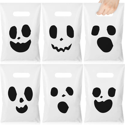 Sunnymove 120 Pcs Goodie Bags with Handles Gift Bags Bulk Cute Plastic Treat Candy Packing for Party Decorations Favors Supplies(120 Pcs,White Ghost)