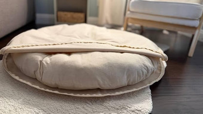 Natural 100% Cotton Canvas Round Dog Bed Cover Eco Friendly Durable Pet Bedding Dog Cushion Covers with Zippers Machine Washable Covers (Beige, XX Large 50 Inches)
