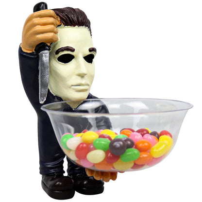 GOBWCOT Halloween Candy Bowl Holder Horror Movie Gnomas Candy Dish Scary Killer Figurines Statue Kitchen Ornaments Jar (Statue A)