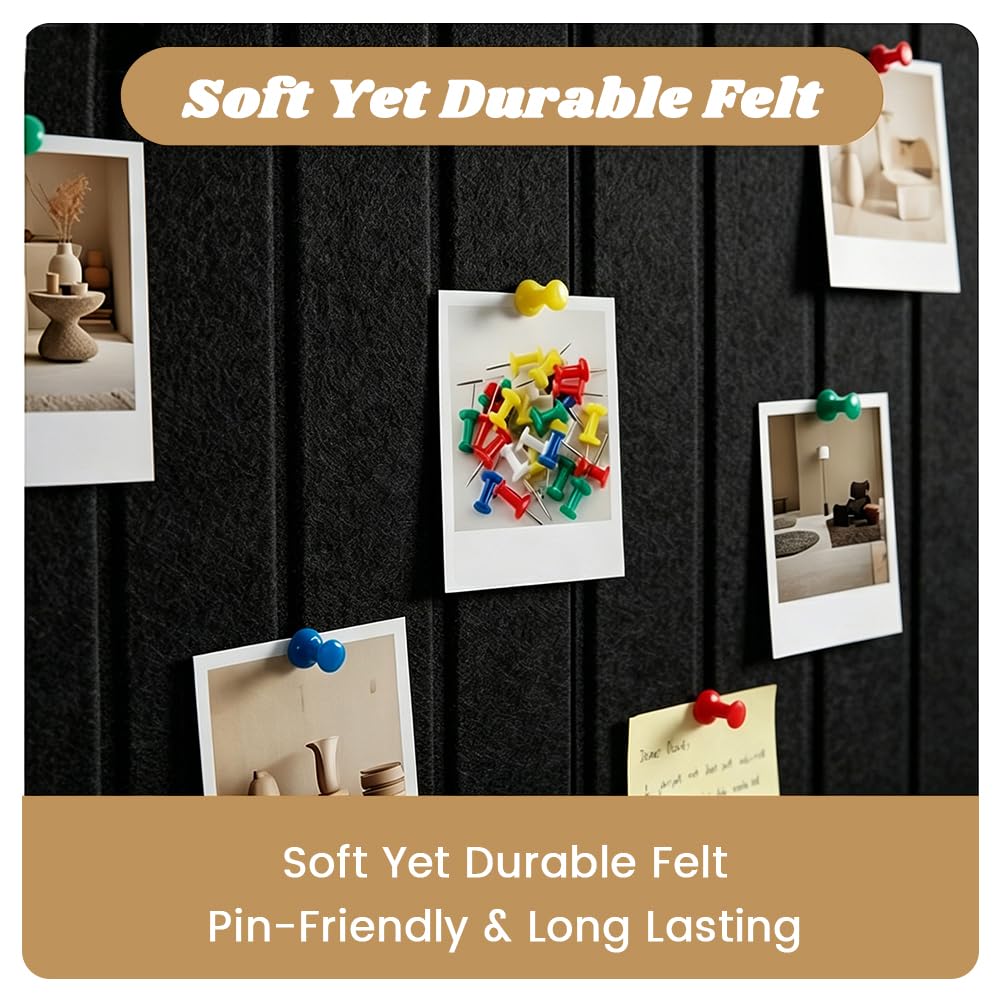 Large Arched Felt Bulletin Board, 47" x 24" Cork Board Alternative with 30 Push pins, 8 Customizable Adhesive Tiles for Office, Home Wall Decor, Photos and Workspace(Black)