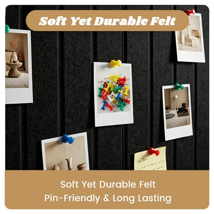 Large Arched Felt Bulletin Board, 47" x 24" Cork Board Alternative with 30 Push pins, 8 Customizable Adhesive Tiles for Office, Home Wall Decor, Photos and Workspace(Black)