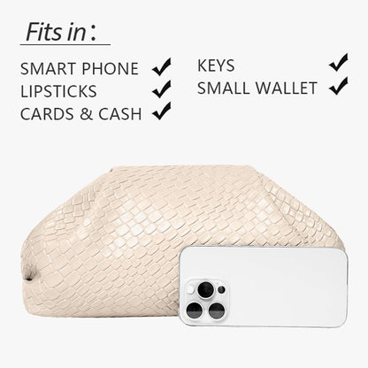 MXCMXC Women’s Woven Evening Bag Clutch Purse, Elegant Dumpling Handbag PU Leather Ruched Bag for Party Cocktail Wedding (Beige)
