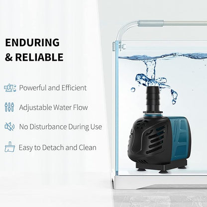 Uniclife Aquarium 400 GPH Submersible and Inline Water Pump 30W 6ft High Lift AC 120 V Quiet Adjustable Return Pump with 6 ft. Power Cord for Fish Tanks Pond Waterfalls Fountains Sumps and Gardens