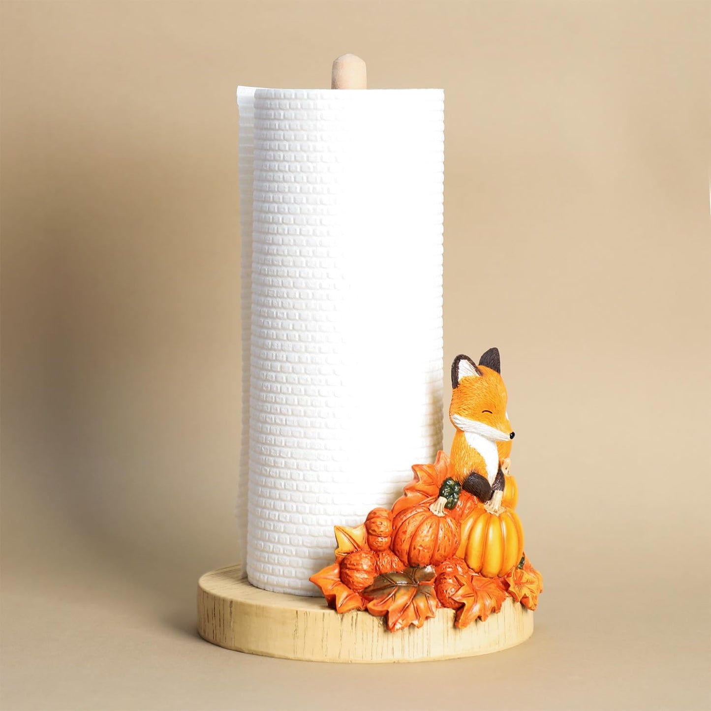 Bicuzat Autumn Maple Leaves Pumpkin Pattern Paper Towel Holder Stand, Resin Fox Crafts Display for Kitchen Countertop, Halloween, Harvest Festival, Cafe, Restaurant