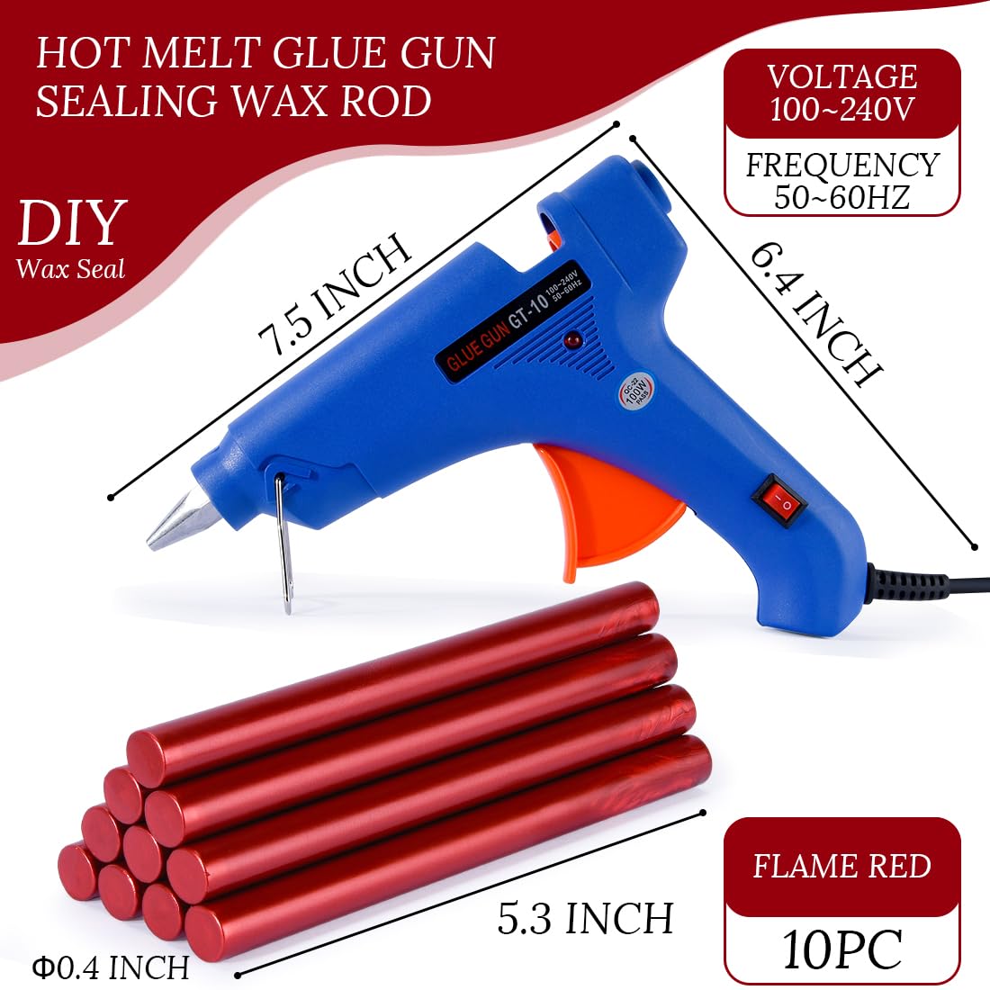 MEDIEVAL Red Wax Seal Glue Gun Kit: 10Pc Blood Red Sealing Wax Sticks & Gun