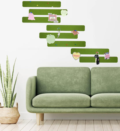 Vuzvuv 8 pcs Bulletin Board Bar Strips with 50 Pushpins & 10 Wooden Clip pins，Self Adhesive Cork Board for Wall，Felt Pin Board for School，Office Decor(Olive Green)