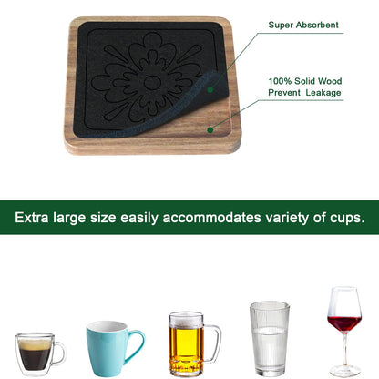EDEGG Square Coasters for Drinks, Absorbent Coaster Sets of 5, Wood Drinks Coasters for Coffee Tabletop Protection, Non-Slip, Non-Stick, Suitable for Kinds of Cups Wooden Table Drink, 4.1 Inches Black