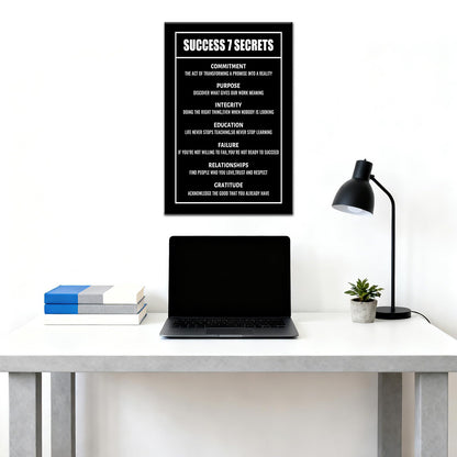 Success 7 Secrets Motivational Wall Decor Inspirational Positive Wall Art Canvas Poster Entrepreneur Quote Picture Print Office Artwork for Bedroom Living Room Home Decor Framed [12''Wx18''H]