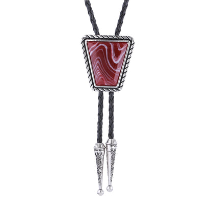 Western Cowboy Bolo Tie for Men, Rodeo Black Red Agate Leather Necktie, Retro Cowgirl Costume Concert Accessory for Women (Red)