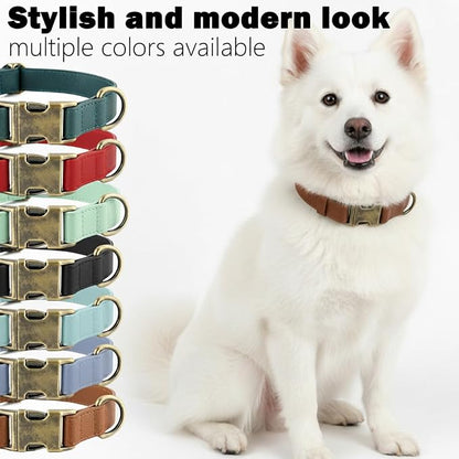 Dog Collar and Leash Set,Leather Silicone Waterproof Odor-Proof Dog Collar and Leash for Medium Dogs, Soft Flexible Dog Collars, Durable Thick Adjustable Pet Collar (Brown, Medium (12.5-20" Neck))