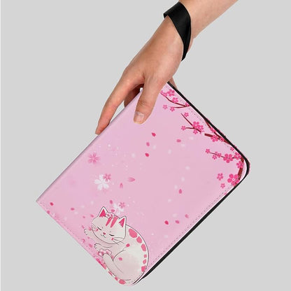 Card Binder 4-pocket,400 Pockets Trading Card Holder Album Book Case for TCG Cards Collection Sports Trading Cards Collector Album for Boys Girls Toys Gift Pink Sakura Cat
