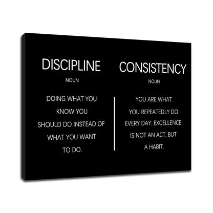 Consistency Discipline Inspirational Office Poster Wall Decor Motivational Wall Art Quote Picture Inspiring Canvas Painting Prints for Modern Bedroom Workplace Gym Ready to Hang [24''W x 18''H]