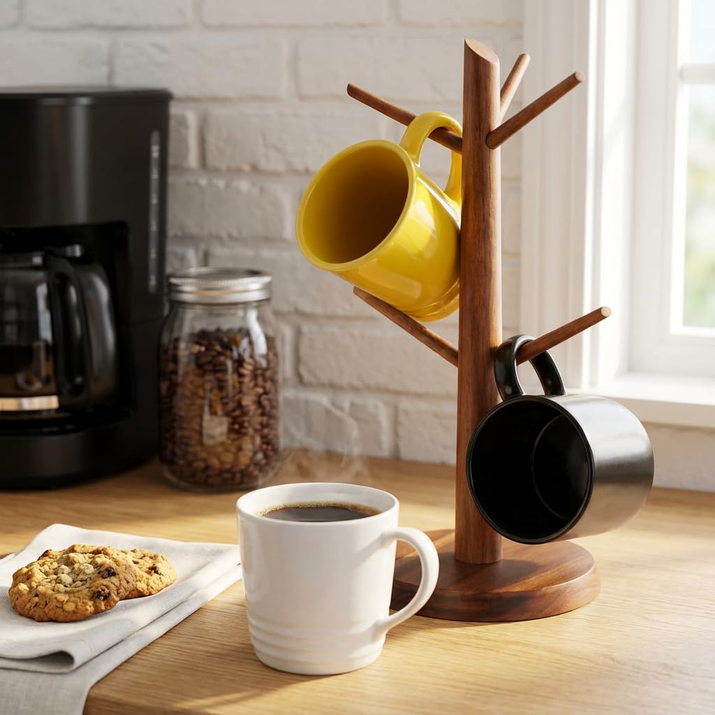 E-ROOM TREND Acacia Wood Coffee Mug Holder Countertop
