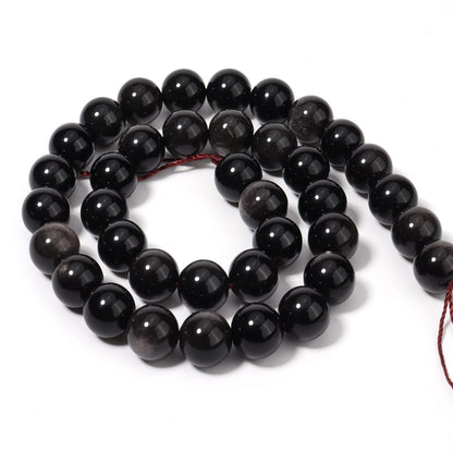 45pcs 8mm Natural Silver Obsidian Gemstone Beads Energy Healing Crystal Round Loose Stone Beads for Jewelry Making, DIY Bracelets Necklaces