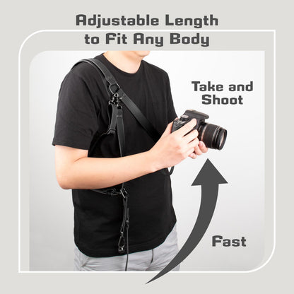 4J LEDR Leather Camera Strap,Shoulder Camera Strap for 1 or 2 Camera,Dual Camera Harness for Photographers,Multi Camera Gear for Dslr/Slr Strap,Camera Harness Camera Sling Strap Single or Dual,Black