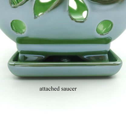 Grdthzey Orchid Pots with Holes Square Ceramic Orchid Planter Pots 5.5 inch (Green)